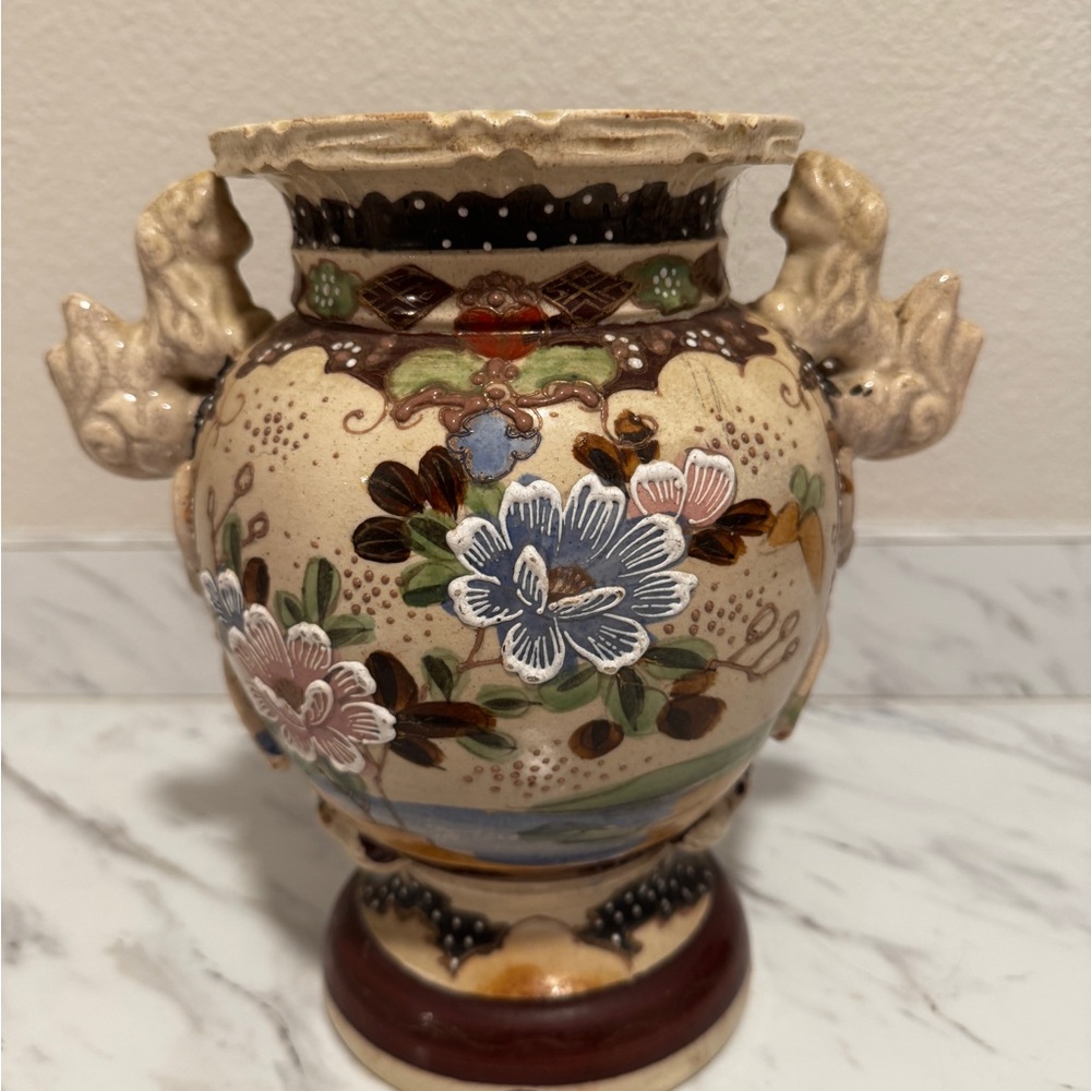 Floral Ceramic Vase with Handles